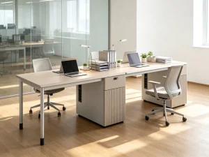 Modern Two Seater Eco Friendly Powder Coated MDF Office Workstation with Storage Cabinet Commercial Office Furniture