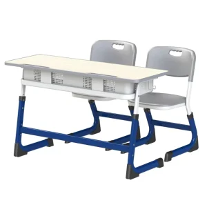Modern Two Seater School Desks With Open Book Box Adjustable Double Seats Student Study Desk High School Desk and Chair Set