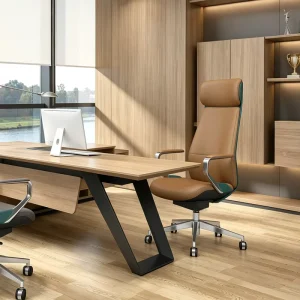 Modern Two Tone Ergonomic Executive PU Leather Office Chair Aluminum Arms Revolving Swivel Tilt Mechanism for Boss Desk
