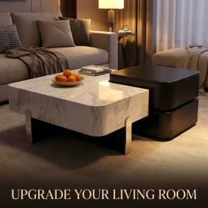 Modern Two piece Design Coffee Table Wooden Board Glossy Paint Easy to Clean Durable Household Living Room Furniture