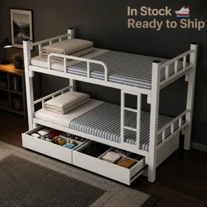 Modern Two tier Metal Bunk Beds Iron Art Frame Double Decker Space Saving Designed for Two Person Use Staff Dormitories School