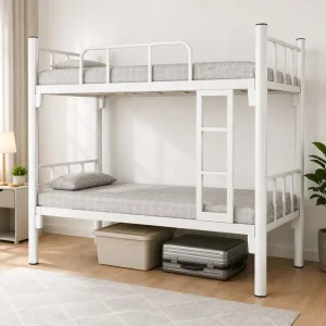 Modern Two tier Metal Bunk Beds Iron Art Frame Double Decker Space Saving Designed for Two Person Use Staff Dormitories School