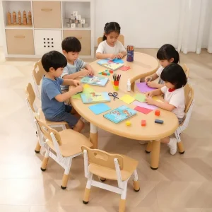 Modern U Shaped Preschool Table and Chair Set Red Kids Furniture for Kindergarten Daycare & School Use