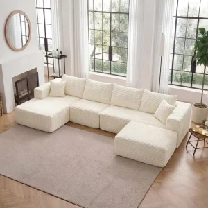 Modern U shaped Sponge Fabric Sofa Modular Set Removable Washable Cover No Assembly Required Minimalist Design Living Room