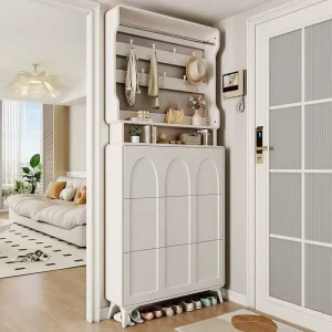 Modern Ultra Thin Wooden Solid Shoe Cabinet Waterproof Durable Storage Solution for Home Entryway