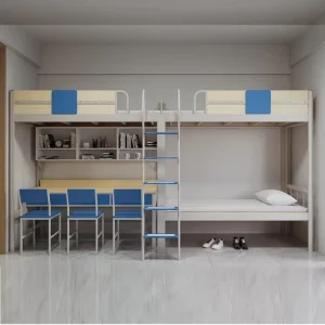 Modern University Dormitory Metal Triple Bunk Bed with Climbing Ladder Desk Six-person School Bedroom Furniture