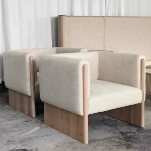 Modern Upholstered Accent Chair Commercial Grade Armchair for Hotel Guest Room and Boutique Hotel Walnut Wood