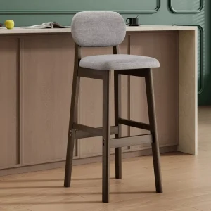 Modern Upholstered Bar Stool with Curved Backrest Solid Wood Legs Fabric Counter Height Chair for Kitchen Island Home Bar