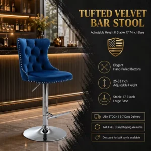 Modern Upholstered Chrome Base Bar Stools With Backs Comfortable Tufted Domestic US Shipping MOQ 1