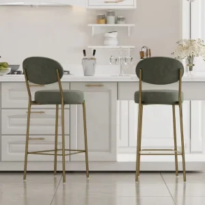 Modern Upholstered Counter Height Bar Stool Round Padded Bar Chair with Gold Metal Frame for Kitchen Island Bar Home Bar