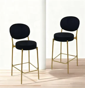 Modern Upholstered Counter Height Bar Stool Round Padded Bar Chair with Gold Metal Frame for Kitchen Island Bar Home Bar