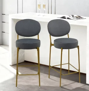 Modern Upholstered Counter Height Bar Stool Round Padded Bar Chair with Gold Metal Frame for Kitchen Island Bar Home Bar