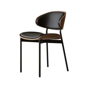 Modern Upholstered Dining Chair with Curved Backrest Wood Seat Metal Legs for Restaurant Hotel Cafe Dining Room Furniture