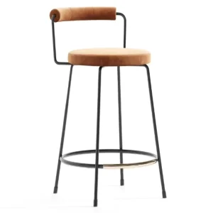 Modern Upholstered Metal Frame Bar Stool with Optional Brass or Stainless Steel Footrest Kitchen Island Stool Counter Stool