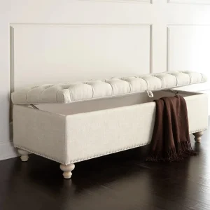 Modern Upholstery Footrest Stool Linen Storage Ottoman Bench Tufted End of Bed Bench Storage Chest for Bedroom Entryway