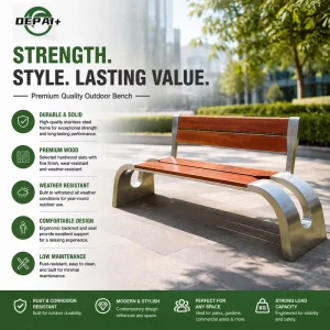 Modern Urban Garden Bench Galvanized Steel Bench Park Seating Wooden Outdoor Wood Bench