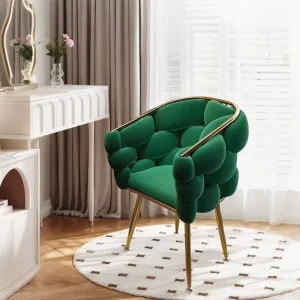 Modern Velvet Accent Chair with Golden Metal Legs Comfortable Upholstered Lounge Chair for Apartment Hotel Restaurant Home Decor
