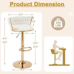 Modern Velvet Bar Stool with Backrest Swivel Counter Height Stool for Kitchen Island Restaurant Cafe