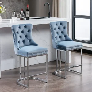 Modern Velvet Counter Height Bar Stools Silk Upholstered Farmhouse Style for Kitchen Island Home Bar Hotels and Bathroom
