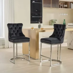 Modern Velvet Counter Height Bar Stools with Sturdy Chromed Metal Base for Home Bar Commercial Use