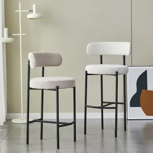 Modern Velvet High Back Metal Leg Elegant Home Bar Stools Comfortable Durable Kitchen Bar Furniture