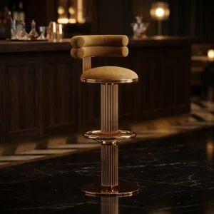 Modern Velvet High Back Stain Steel Leg Elegant Home Bar Stools Comfortable Durable Kitchen Bar Furniture Dining Room bar Chairs