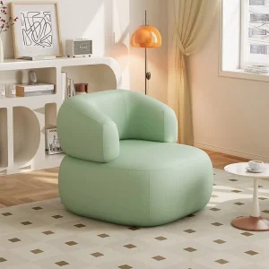 Modern Velvet Tufted Cream Single Sofa Chair with Cotton Fill Small Luxury for Bedroom Living Room Office Lounge Reception