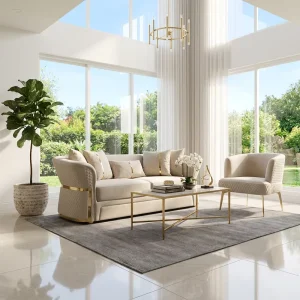 Modern Velvet Upholstery Sofa Bed Set with Metal Legs and Foam Filling