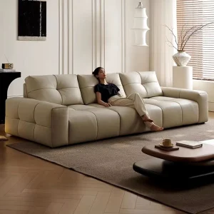 Modern Villa Apartment Leisure Facilities Living Room Soft Sponge Sofa Set Furniture Genuine Leather Sofa