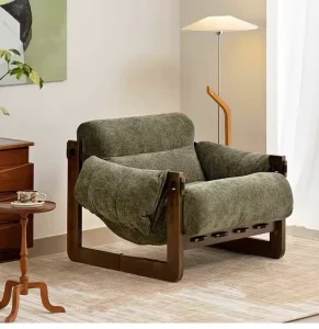 Modern Villa Living Room Green Leisure Chair Hotel Bedroom Wood Frame Fabric Cooling Lounge Furniture