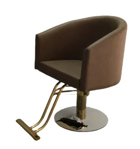 Modern Vintage Camel Hydraulic Styling Barber Chair PU Leather Gold Accent Stylist Chair for Hair Salon Workshop