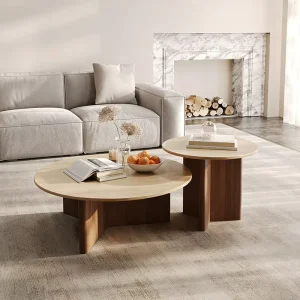 Modern Wabi Sabi Coffee Table Round Sintered Stone Travertine Vintage Furniture Small Apartment Center Table