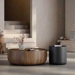 Modern Wabi Sabi Style Round Wooden Coffee Table Set Multi Piece Living Room Furniture Home Decor Durable Easy to Clean