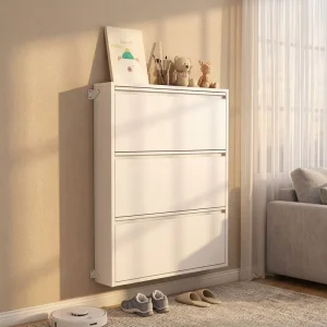 Modern Wall Mounted Metal Shoe Cabinet Ultra Thin Space Saving Behind Door Design Foldable Iron Shoe Rack with 4 Shelves