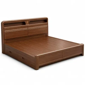 Modern Walnut Bed Frame with End Opening Storage for Home Hotel Bedroom Furniture