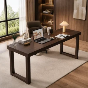 Modern Walnut Finish Executive Office Desk Large Rectangular Writing Computer Table U Shaped Legs Custom Size Home Office
