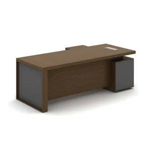 Modern Walnut Grey Two tone Medium L Shape Managerial Workstation Office Table with Side Cabinet for Office Building