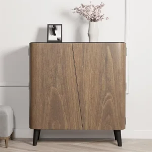Modern Walnut MDF Shoe Cabinet with 3 Shelves for Living Room & Hotel Use