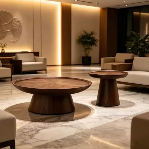 Modern Walnut Round Coffee & Side Table OEM ODM for Luxury Commercial Use Customizable Wood Finish