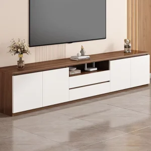 Modern Walnut White TV Cabinet Wood Furniture for Living Room Hotel Use Factory Custom Sizes
