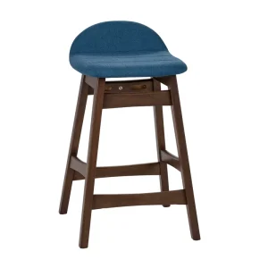 Modern Walnut Wood Bar Stools Upholstered Counter Height Dining Chairs with Backrest Fabric Bar Stools for Kitchen