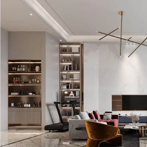 Modern Walnut Wood Modular Bookshelf Wall Storage Cabinet Living Room Display Shelving Unit with Drawers Custom Design