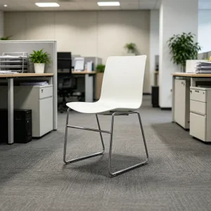 Modern Waterproof Commercial Stackable Meeting Room Use Furniture Stainless Steel Frame White Armless Office PP Side Chair