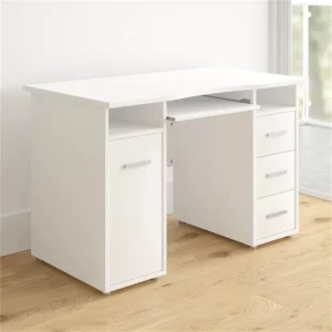 Modern Waterproof Ergonomic Computer Desk with Drawer and 3 Shelves for Hotel Home Office Use