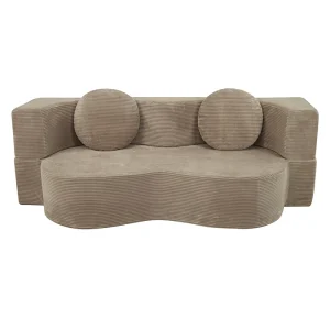 Modern Wavy Shape Corduroy Sofa Semicircular Curved Loveseat Plush Pillows Comfortable Upholstered Cloud Couch Warehouse Villa