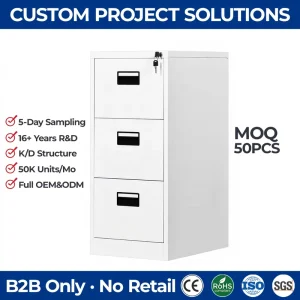 Modern White 3 Drawer Metal Filing Cabinet with Index Label Holders Lockable Vertical Steel Office Cabinet