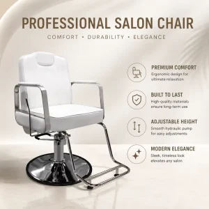 Modern White Barber Chair Hydraulic Salon Chair with Round Base Footrest and Headrest