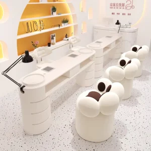 Modern White Beauty Salon Furniture Multifunction Nail Art Table Luxury Wooden Manicure Table with Chair Set