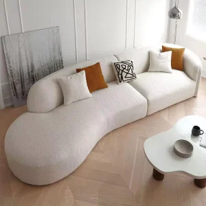 Modern White Curved Fabric Sectional Sofa 2 Seater Upholstered Office Couches Apartment Furniture Set