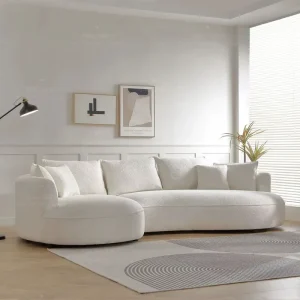 Modern White Curved Sofa Convertible Reclining with Ingenious Shape Metal Frame Fabric Upholstery for Living Room Hotel Bedroom